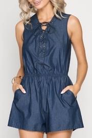  Lace Up Chambray Romper