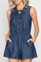  Lace Up Chambray Romper