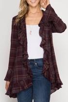  Plaid Ruffled Cardigan