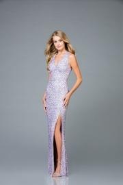  Sequin V-neck Gown With Tie Back