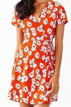  Red Floral Wrap Dress