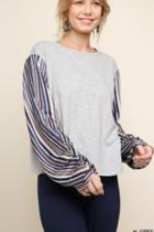  Striped Satin Long Layered Sleeve Top