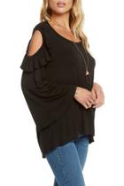  Jersey Cold Shoulder Ruffle Bell Tee