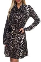  Leopard Knit Cowl Dress