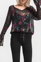  Black Floral Sheer Top With Cami