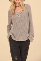  Lace Up Cotton Sweater
