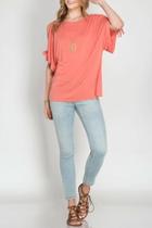  Coral Open Sleeve Top