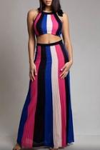  Multicolored Stripe Skirt-set