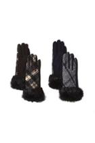  Plaid Fur Gloves With Fur Trim