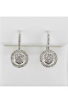  White Gold Diamond Cluster Halo Drop Earrings Leverback Wedding Gift