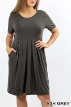  Pleated Short Sleeve Dress