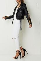  Embroidered Faux-leather Jacket