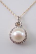  Yellow Gold Diamond And Pearl Halo Pendant Necklace With Chain 18 June Gemstone