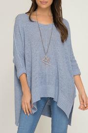  3/4 Sleeve Hi Low Sweater Wth Folded Cuffs