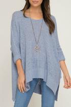  3/4 Sleeve Hi Low Sweater Wth Folded Cuffs