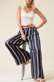  Navy Satin-striped Straight-leg-pant