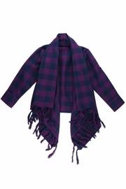  Fringed Cardigan Plum Plaid