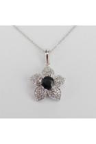  Diamond And Sapphire Flower Pendant Necklace 14k White Gold 18 Chain Wedding Gift September Birthstone