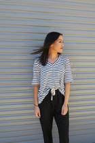  Commoners Luxe Linen Deep V Striped Tee