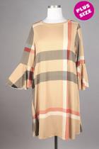  Plus Size Plaid Dress With Bell Sleeves