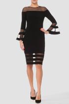  Mesh Shoulder Fitted Bell Slv Dress