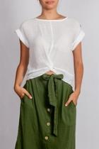  Olive Tie-waist-button Skirt