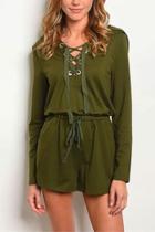  Olive Lace Up Hooded Romper