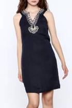  Navy Embroidered Shift Dress