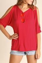  Red Cutout Sleeve Top