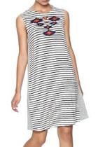  Stripe Embroidered Dress