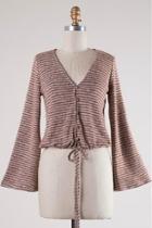  Red Striped-button Top