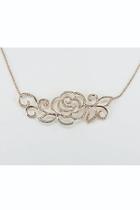  14k Pink Gold Diamond Flower Necklace, 17.5 Chain Rose Floral Design
