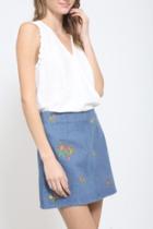  Floral Embroidery Denim Skirt