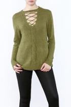  Olive Lace Up Sweater