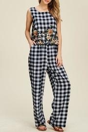  Blue-white Check Jumpsuit