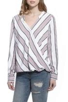  Striped Overlap Blouse