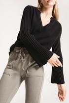  Misty Notched Collar Deep V Bell Slv Sweater