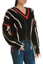  Vneck Distressed Fringe Sweater