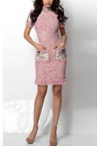  Pink Multi Knit Short Sleeve Cocktail Dress