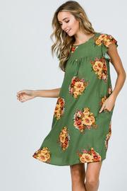  Sage Floral Dress With Ruffle Sleeves And Pockets
