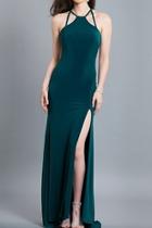  Emerald Strap Back Gown With Slit