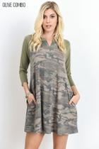  3/4-sleeve Camo Dress