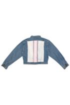  2 Pink Srtipes On White Back Blue Denim Crop Jacket