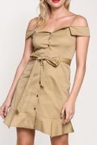  Khaki Button-up Dress