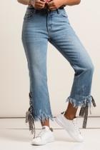  Checkered Detail Denim Jeans