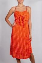  Orange-front-knot Polka-dot Dress