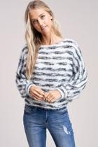  Stripe Fuzzy Sweater