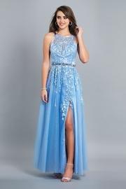  Floral Embroidered Lace-up Back Tulle Gown