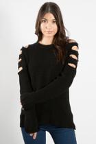  Cold Shoulder Slit Sweater