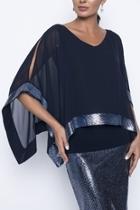  Chiffon Overlay Midnight Blue Sequin Top
